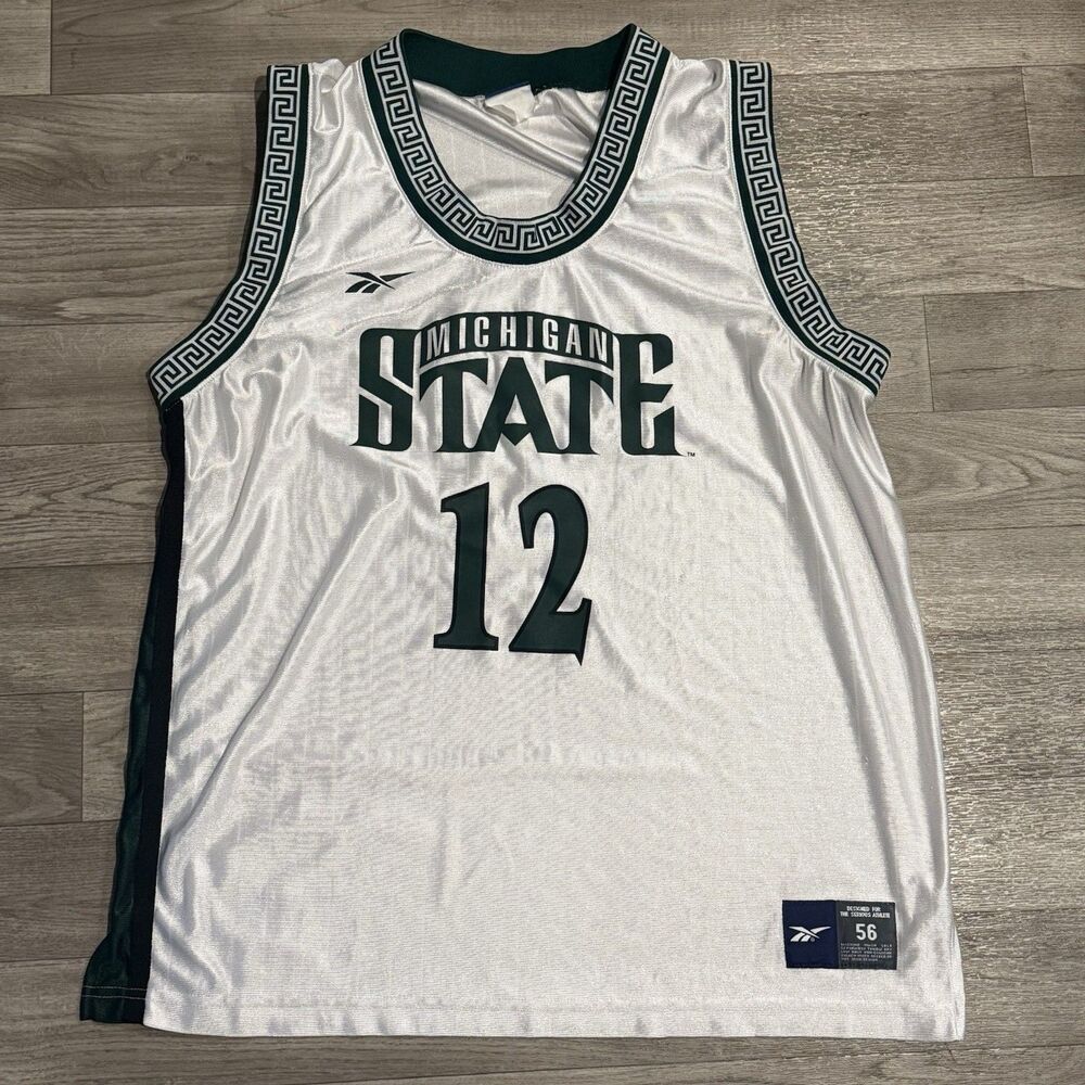 VTG 90s Reebok Michigan State Jersey 12 Mateen Cleaves NCAA Size 56 Green Trim